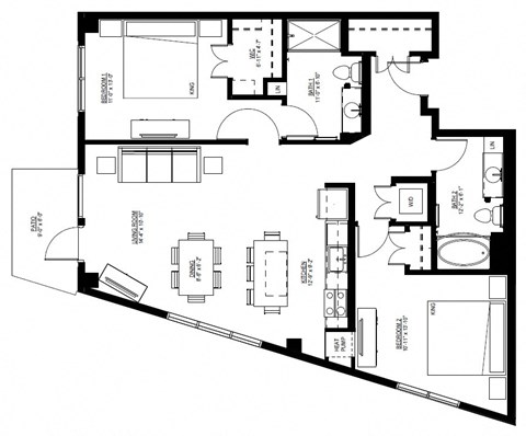 Floor plan for 2 beds, 2 baths, 1158 sqft